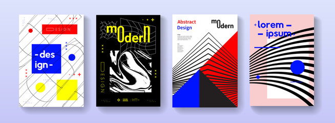 Set of modern cool covers vector design. Collection of futuristic geometric posters.