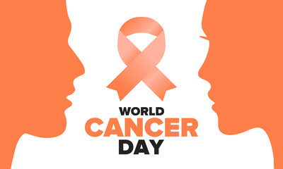 World Cancer Day. Celebrate annual in February 4. Prevention and protection. Awareness campaign. Medical healthcare concept. Poster with ribbon. Banner and background. Vector illustration