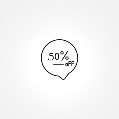 50 percent off speech bubble icon on white background