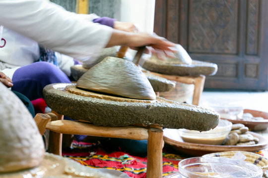 Women Making Argan Oil In Marrakech, Morocco