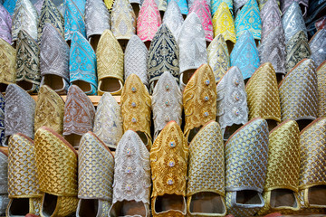 Colorful slippers sold in old town of Marrakech, Morocco