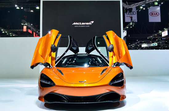 NONTHABURI - MARCH 23: Details of a McLaren720S with open the door displayed car on The 40th Bangkok International Thailand Motor Show 2019 in Nonthaburi, Thailand.