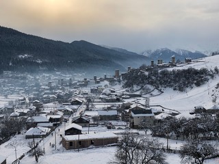 Winter mountain village