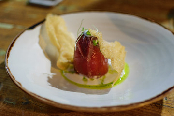 Spanish bluefin tuna tapa of the Mediterranean