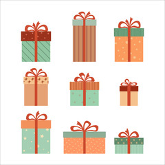 Colorful gift boxes with bows and ribbons.