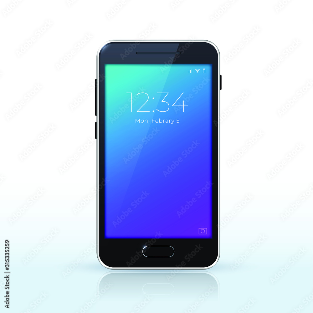 Poster realistic smartphone , black color . top view . isolated vector elements