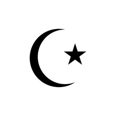 Moon and stars icon. Flat vector illustration in black on white background