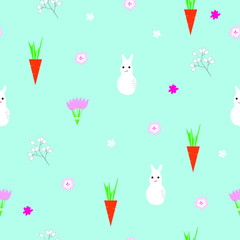 sweet Easter seamless pattern with Easter bunny and eggs in vector. Easter background in doodle style in pastel colors in vector