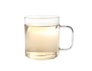 Cup of delicious green tea isolated on white