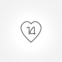 February 14 valentine's day icon on white background