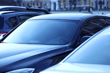 Obraz na płótnie Canvas Closeup view of new modern car outdoors