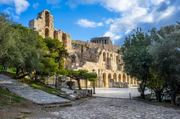 Fotobehang Odeon of Herodes Atticus  in Athens, Greece. Also known as Herodeion or Herodion  is a stone Roman theater located on Acropolis hill slope. © Kostas