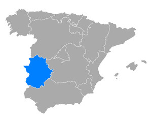 Karte von Extremadura in Spanien