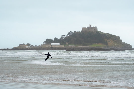 Kite Surfing Near St Michaels Mount Cornwall England Uk 