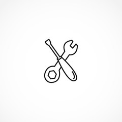 screwdriver and wrench icon on white background