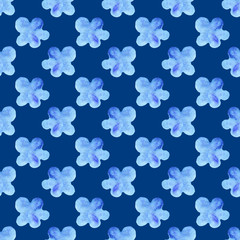 Fototapeta na wymiar watercolor silhouette blue simple flower seamless pattern
