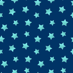 Seamless pattern with blue glitter stars, on classic blue. For the background, packing, Wallpaper, decoration holidays.