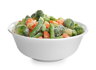 Frozen vegetables in bowl isolated on white