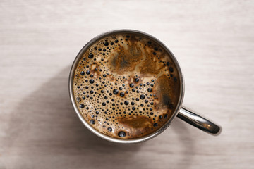 Top view of instant coffee with cute foam
