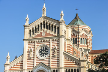 Fototapeta na wymiar Lonigo, Italy. View of catholic church (Duomo di Lonigo - Chiesa del SS.Redentore) in Lonigo.