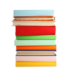 Stack of colorful books isolated on white