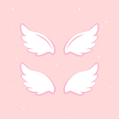 Flying angel wings with gold nimbus. Wings and nimbus. Angel winged glory halo cute cartoon drawings illustration vector set