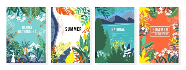 Vector set nature background, nature cards, banner, cover, templates, posters. - obrazy, fototapety, plakaty