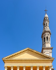Fototapeta na wymiar Monteforte d'Alpone, Italy. Architecture of catholic church (Chiesa Parrocchiale di Monteforte d'Alpone).