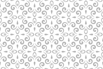 Fototapeta na wymiar Flower geometric pattern. Seamless vector background. White and grey ornament.