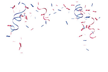 Fototapeta na wymiar Red And Blue Confetti And Ribbons Falling On Background. Celebration Event & Birthday. American flag color concept. Vector