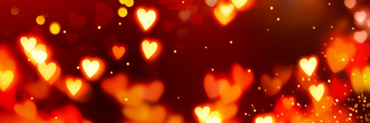 Valentine's Day Banner Background. Holiday Blinking Abstract Background with Glowing Hearts. Love...