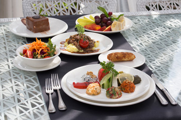 hors d'oeuvres platter fruit platter and meat dish