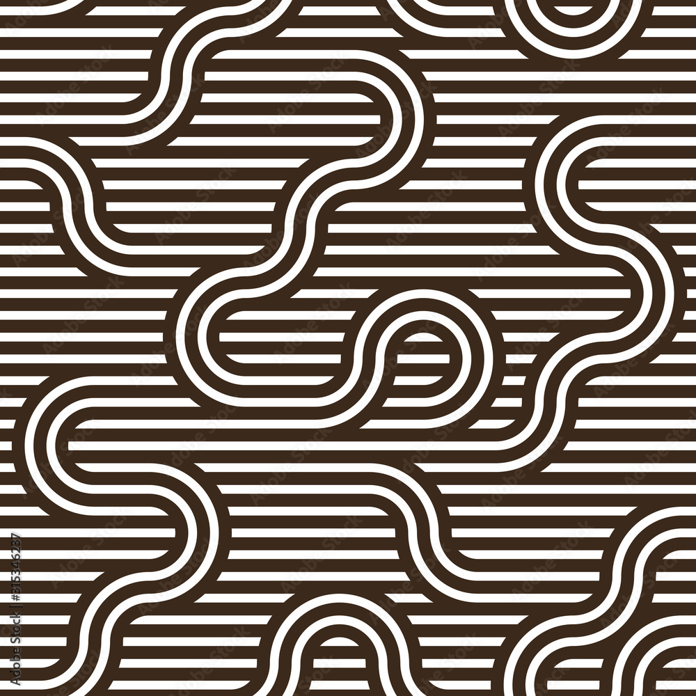 Poster lined seamless vector pattern with twisted lines, geometric abstract background, stripy net, optical