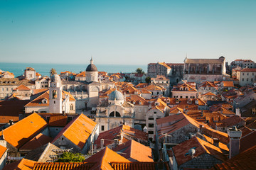 Dubrovnik terra cotta rooftops at sunset, Dalmatia, Croatia