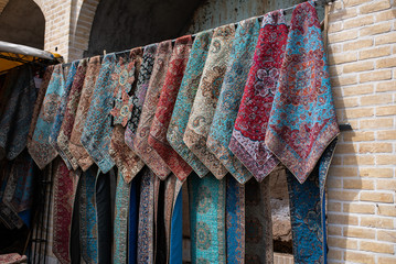Persian carpets and rugs on shop in Yazd. Iran