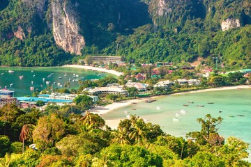 Phi Phi Island amazing View Point, view on Tonsai Village. Koh Phi Phi Don, Viewpoint. Thailand.