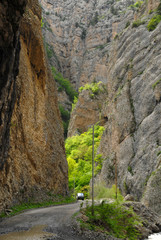 Mountainous gorge and river before Zodk (Sotk) Pass. Mountainous Karabakh.