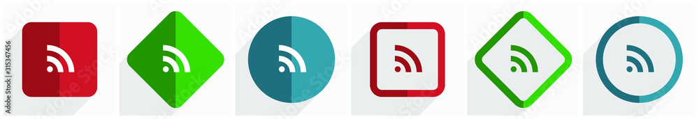 Leinwandbilder rss icon set, flat design vector illustration in 6 options for webdesign and mobile applications in 