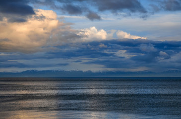 Dramatic sunset above Sevan Lake. Gegharkunik Region, Armenia.