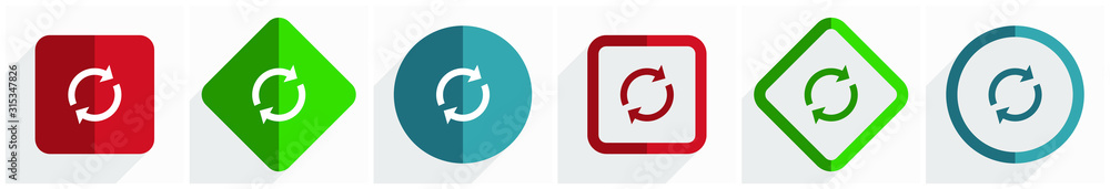 Poster Reload icon set, flat design vector illustration in 6 options for webdesign and mobile applications in eps 10