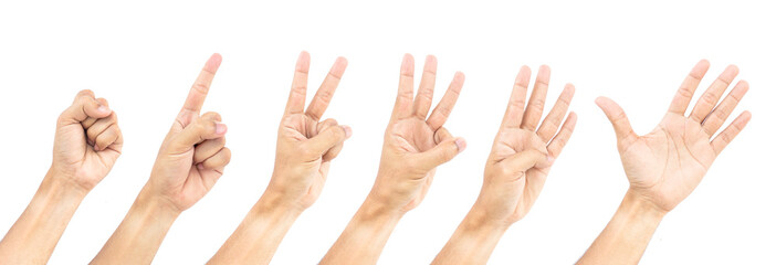 Counting gestures with one hand to five