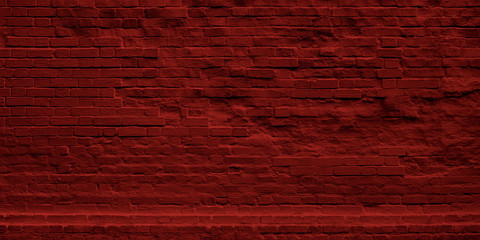 Panoramic banner brickwork background. Red brick  wall textured pattern.
