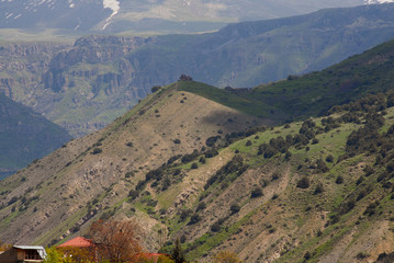 Mountainous landscape. View at Havuts Tar Monastery. Ararat Region, Armenia.