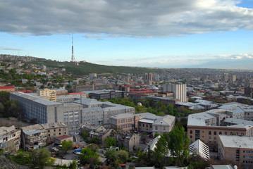 Panorama of Yerevan and view at television tower. Armenia.