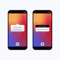 Poll ask question. Interface in popular social media. Icons stories social network. Mockup stories, polls, in social media.