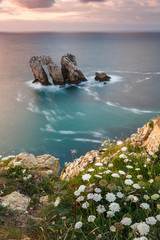 Sea landscape from cliff. Urros, Santander, Spain.