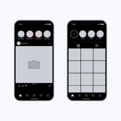 Photo frame design social media network post template. Interface display of mobile application. Vector mock up illustration