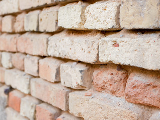 old brick wall closeup side view. Background of bricks. Background texture.