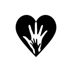 Obraz premium Hand of Mother and Child in the Heart Icon. The Element of Orphanage Emblem or Family Sign. It can be used for Topics Like Medicine, Health or Protection