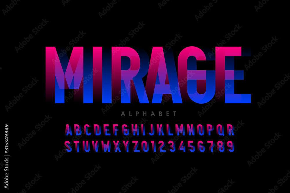Wall mural modern optical illusion style font design, alphabet letters and numbers